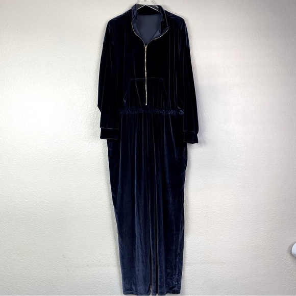 Fabletics Navy Velour Zip Up Wide Leg Jumpsuit Size 4X - Picture 5 of 13